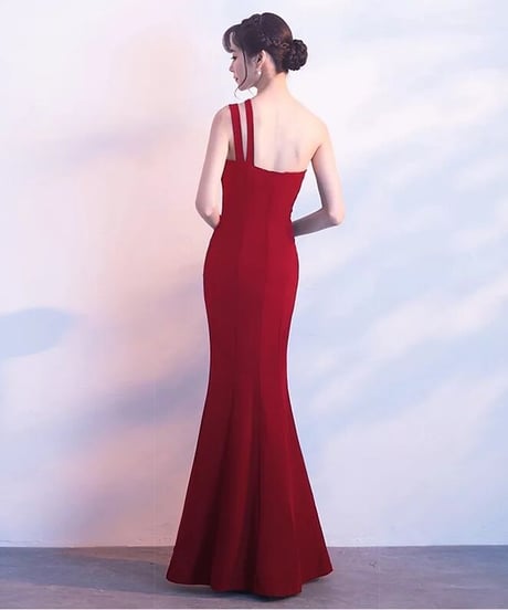 ワンショルスリットロングドレス　3色展開