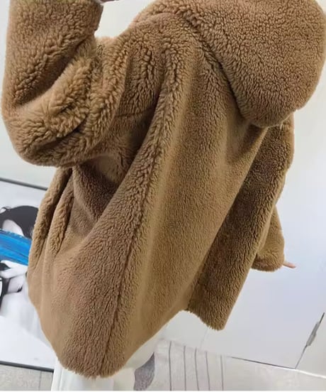 フード付きテディベアショートコート　3色展開