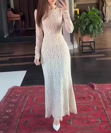 ロングスリーブレースワンピース　2色展開