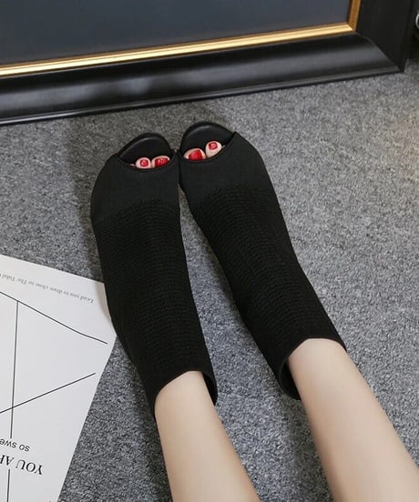 即納♡オープントゥニットブーツ　3色展開