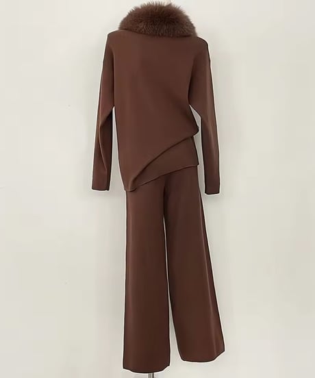 Vネックフォックスファーセットアップ　5色展開