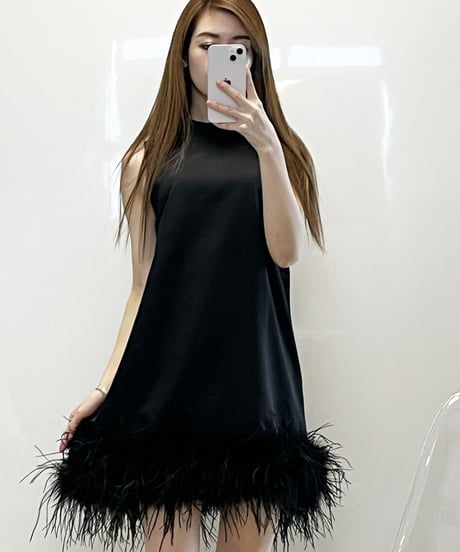 ノースリーブフェザーワンピース　3色展開
