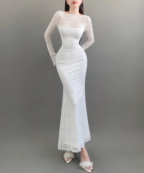 ロングスリーブレースワンピース　2色展開