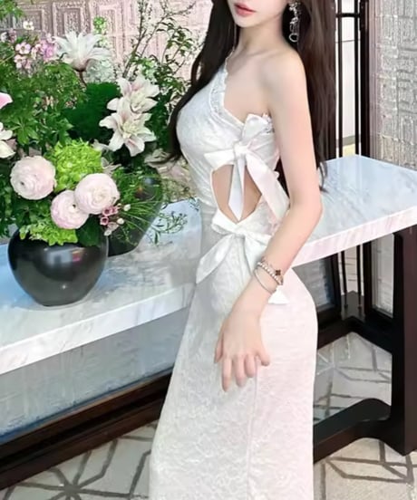 シングルショルダーレースワンピース