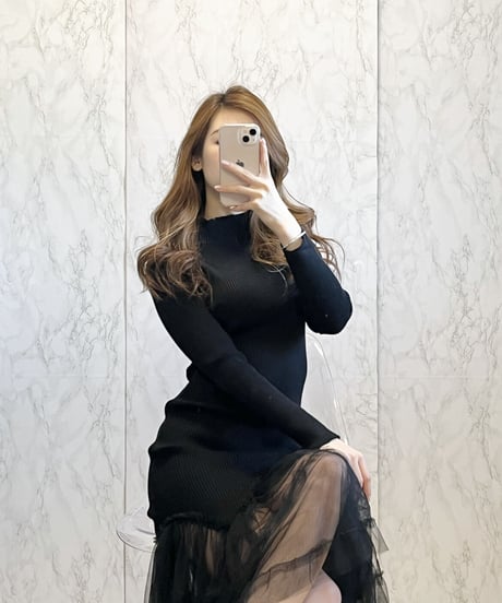 チュール切り替えワンピース