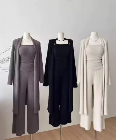 カーディガン付き3点セットアップ　3色展開