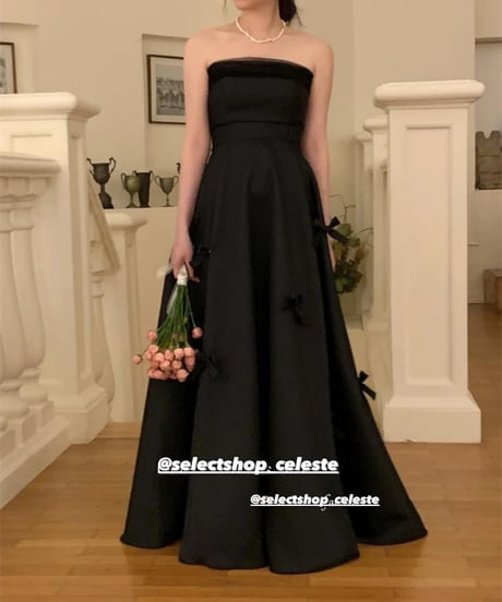即納♡ブラックリボンロングドレス