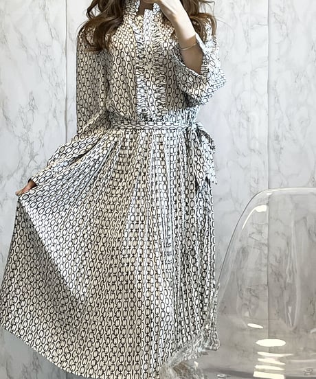 ハイウエストプリントワンピース
