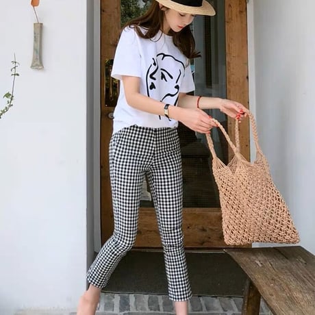 gingham high-waistpants
