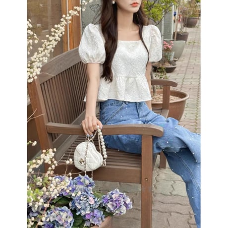 Textured Puff Sleeve Peplum Top