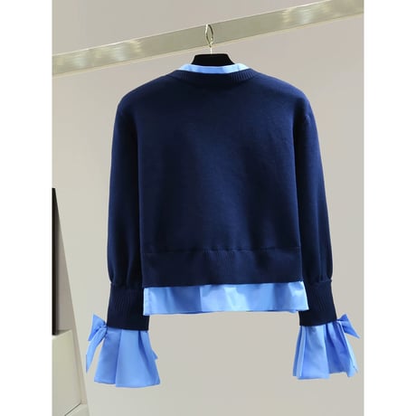 Chiffon Layered Ribbon Sleeve Knit Cardigan