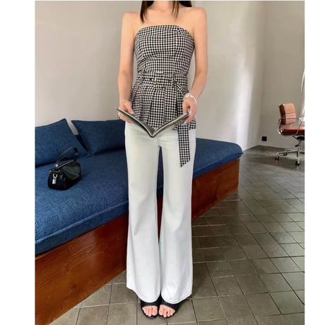 Gingham Draped Bustier Top