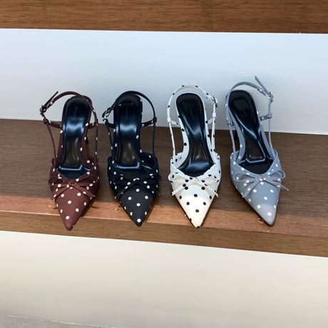 Polka Dot Ribbon Pointed Strap Heels