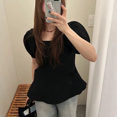 Soft Peplum Puff Knit Top