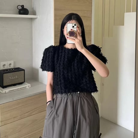 Feather Fringe Puff Top