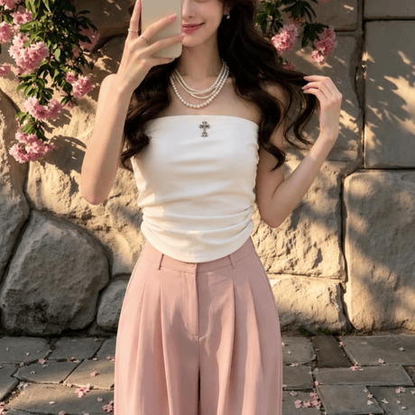 Cross Charm Drape Tube Top