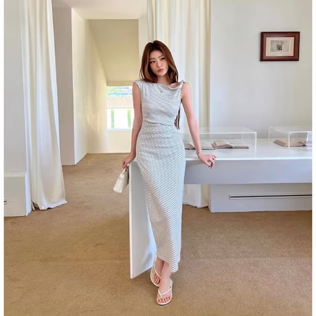 Stripe One-Shoulder Maxi Dress