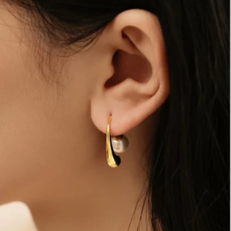 パール×ゴールド フックピアス