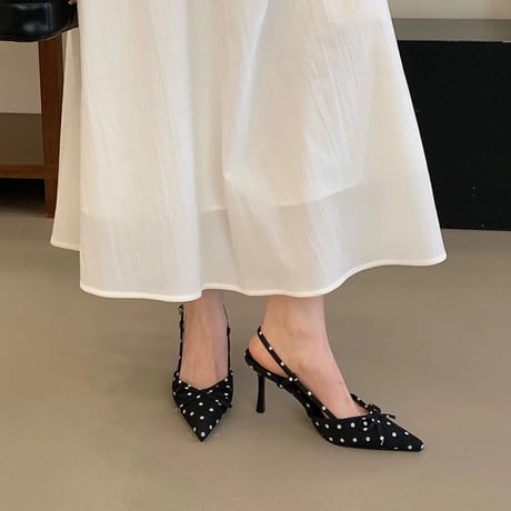 Polka Dot Ribbon Pointed Strap Heels