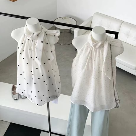 Dot Ribbon Airy Blouse