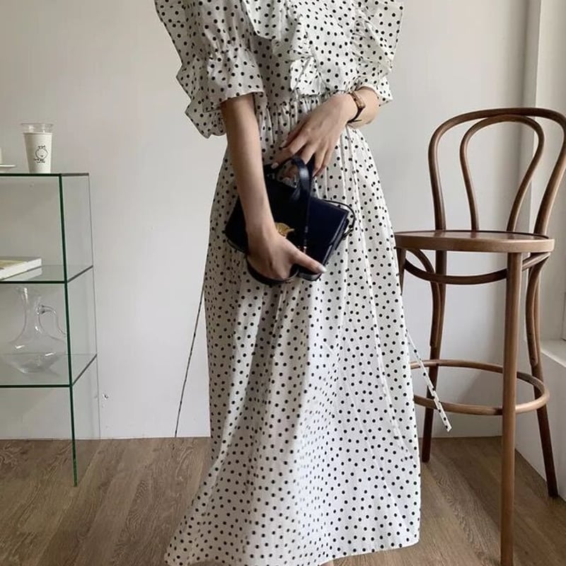 elisabetta franchi ドットフリルワンピース