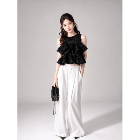【black即納】Sheer Ruffle Top