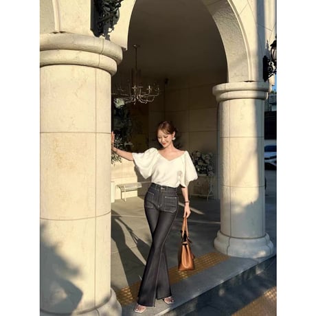 Back Ribbon Sheer V-Neck Blouse