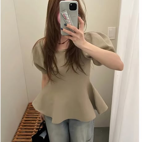 Soft Peplum Puff Knit Top