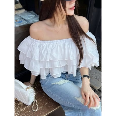 Airy Layered Frill Off-Shoulder Blouse