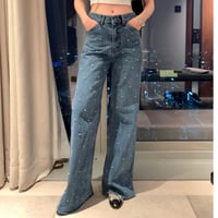 Pearl Detail Wide Leg Denim