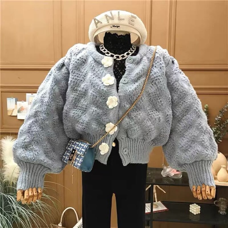 立体フラワーニットカーディガン | selectshop Daisy