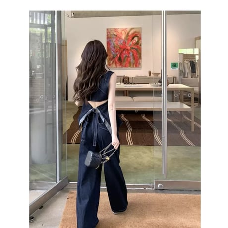 Back Ribbon Denim Set-up
