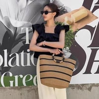 Ring Handle Stripe Summer Tote Bag