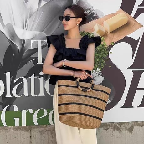 Ring Handle Stripe Summer Tote Bag