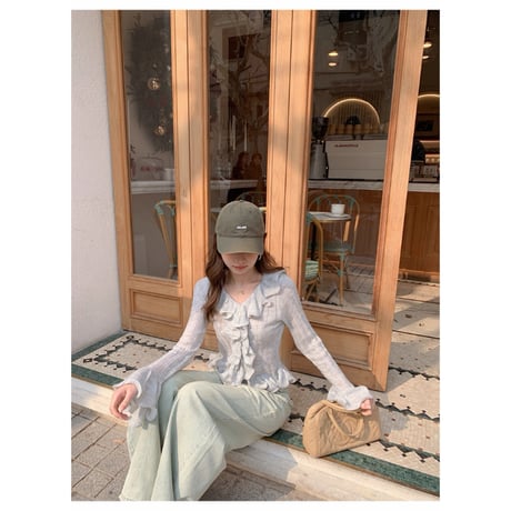 Soft Frill Slim Knit Top