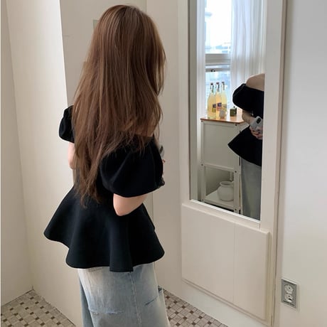 Soft Peplum Puff Knit Top