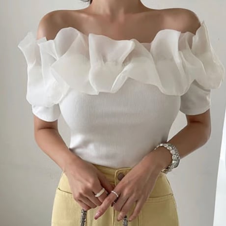 off shoulder frill tops