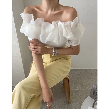 off shoulder frill tops