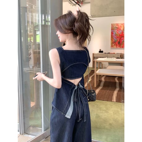 Back Ribbon Denim Set-up
