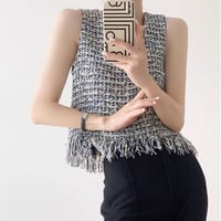 French Tweed Fringe Knit Top