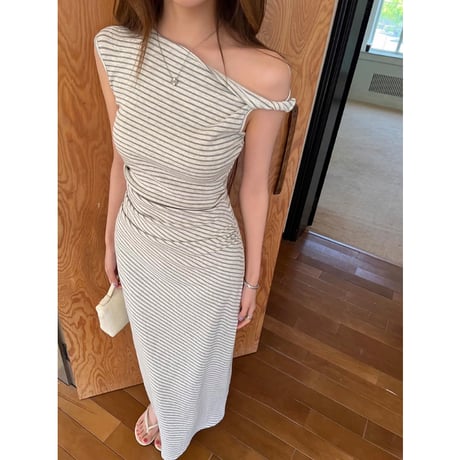 Stripe One-Shoulder Maxi Dress