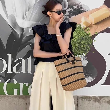 Ring Handle Stripe Summer Tote Bag