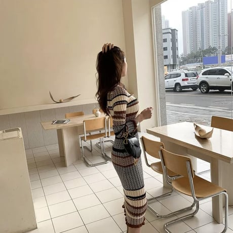 パッチワークニットワンピース