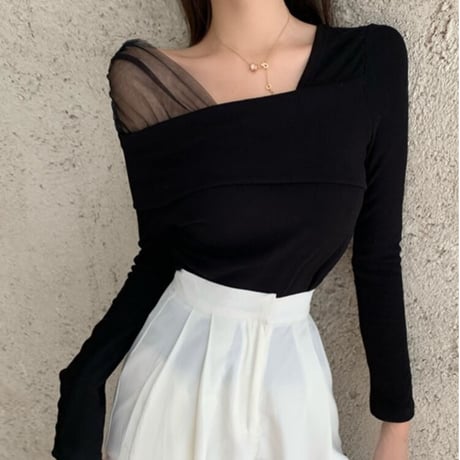 3colorショルダーメッシュトップス