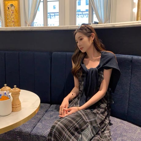 レトロチェックロングワンピース