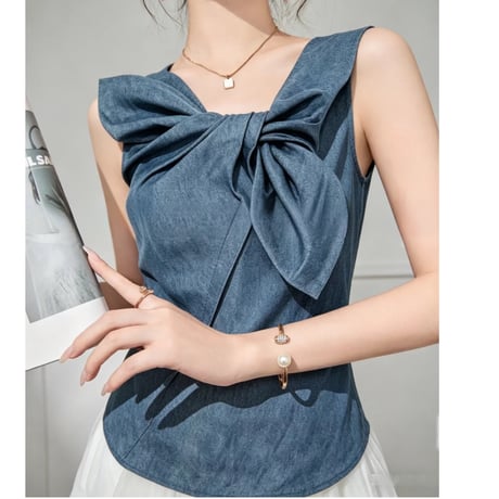 Denim Ribbon Muse Top