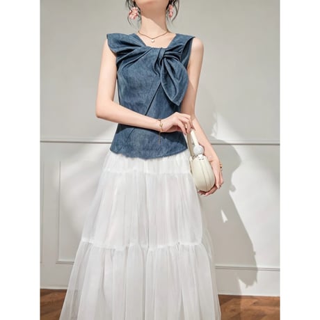 Denim Ribbon Muse Top