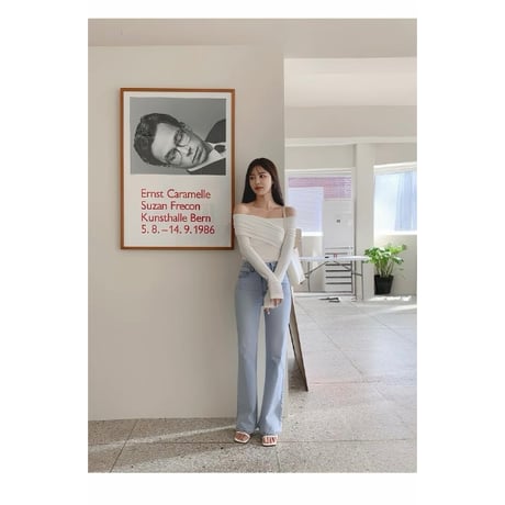 Soft Blue High-Waist Flare Denim