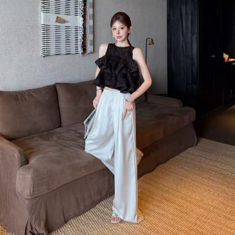 【black即納】Sheer Ruffle Top