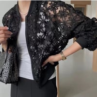 Floral Lace Sheer Zip Blouson